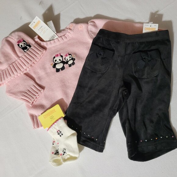 Gymboree Little Panda NWT 3-6 Month sweater, pants, hat, 0-3 socks Outfit.